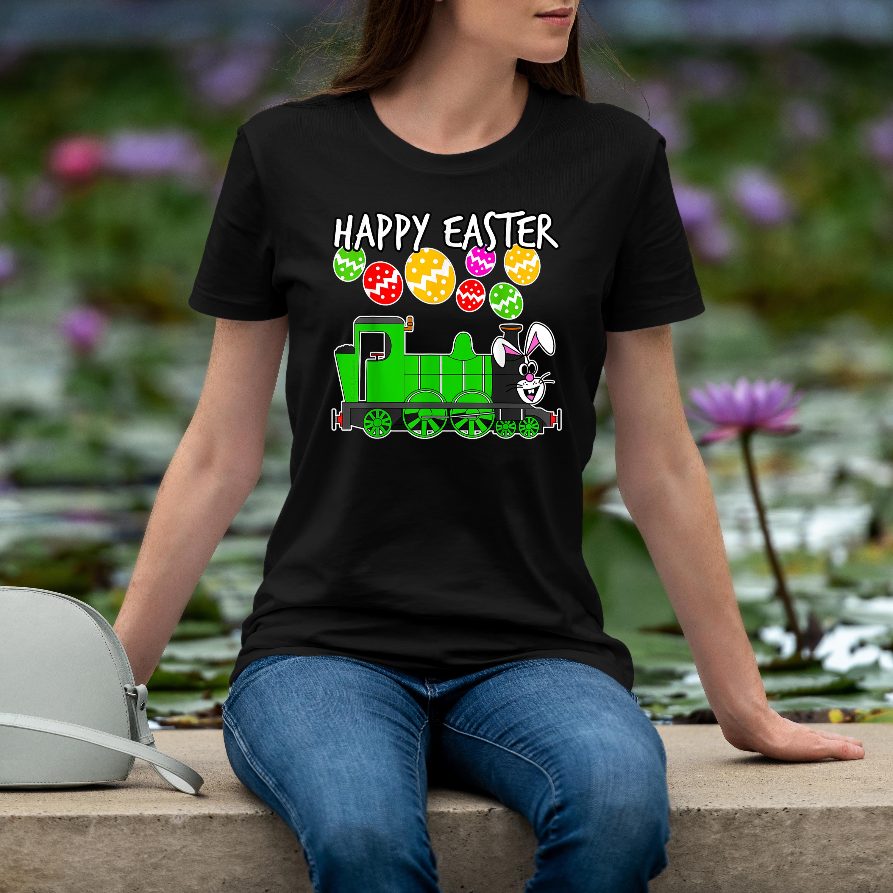 Happy Easter Steam Train Engine Bunny Chocolate Eggs Shirt 